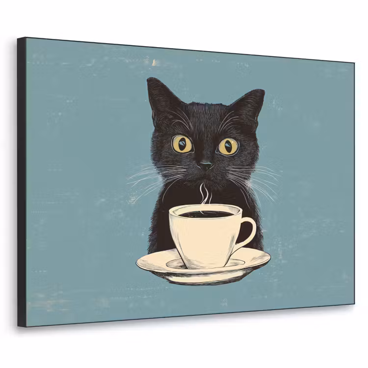 Kat - Zwart - Koffie - Minimalistisch Textielframe - compleet frame klein -3d