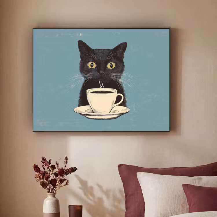 Kat - Zwart - Koffie - Minimalistisch Textielframe zwart klein -sfeer1