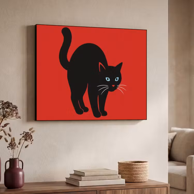 Kat - Zwart - Staart Textielframe zwart klein -sfeer3