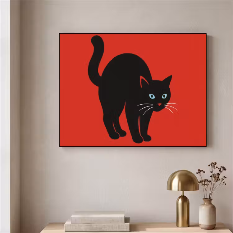 Kat - Zwart - Staart Textielframe - compleet frame klein -sfeer2