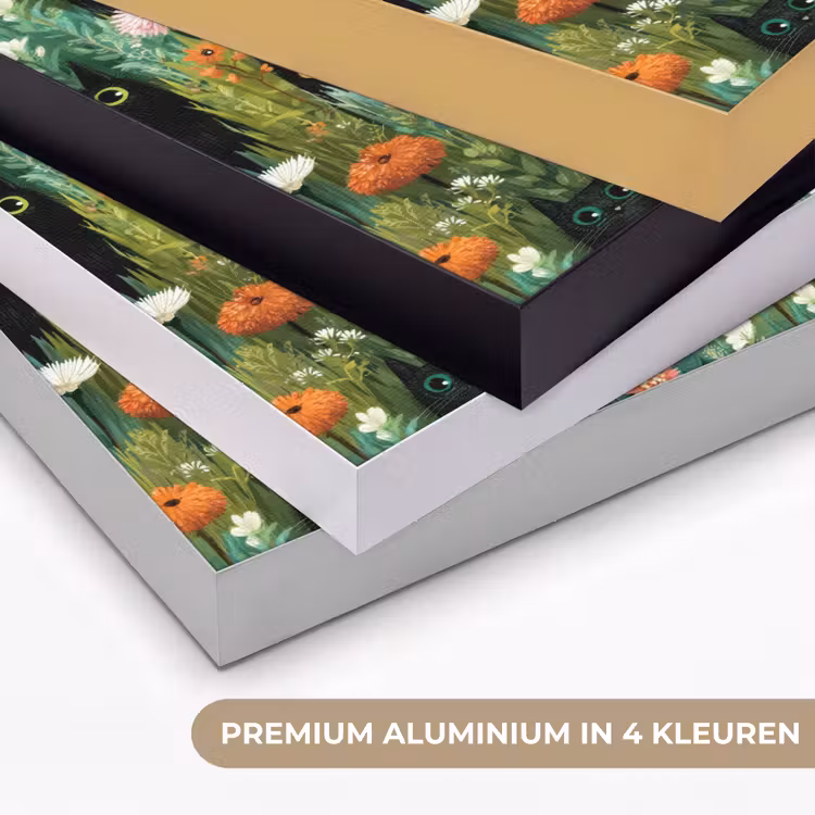 Katten - Bloemen - Kleurrijk Textielframe zwart klein 947 -USP_kleurenNL