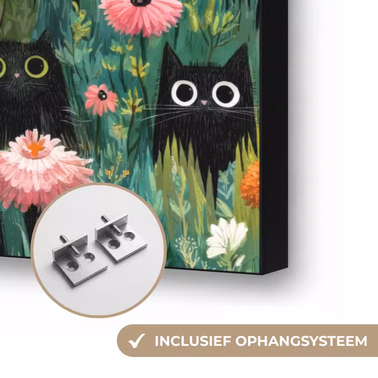 Katten - Bloemen - Kleurrijk Textielframe zwart klein 947 -USP_ophangsysteemNL