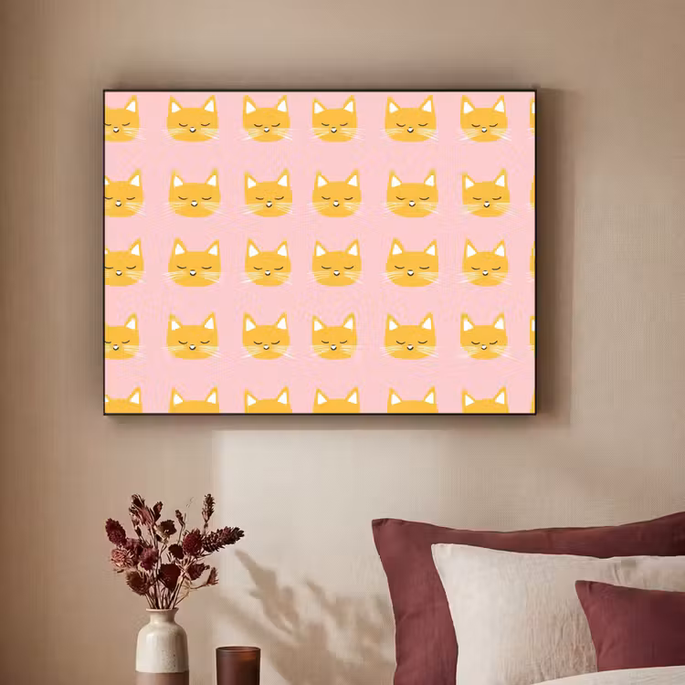 Katten - Patroon - Roze Textielframe zwart klein 947 -sfeer1