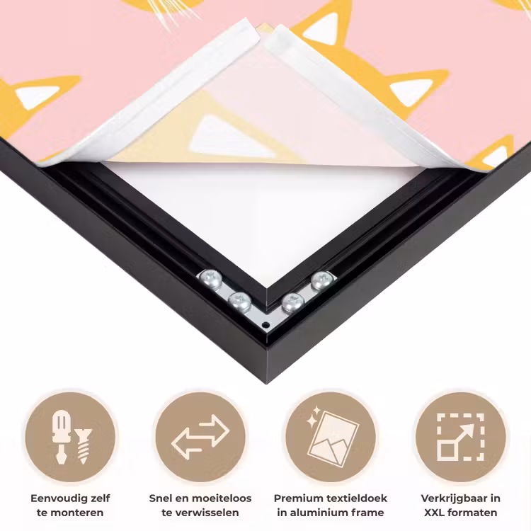 Katten - Patroon - Roze Textielframe zwart klein 947 -USP_closeupNL