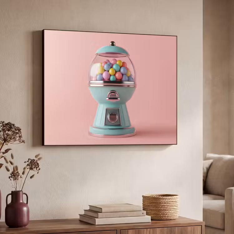 Kauwgom - Retro - Snoep - Roze Textielframe - compleet frame klein -sfeer3