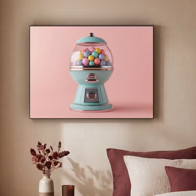Kauwgom - Retro - Snoep - Roze Textielframe zwart klein -sfeer1