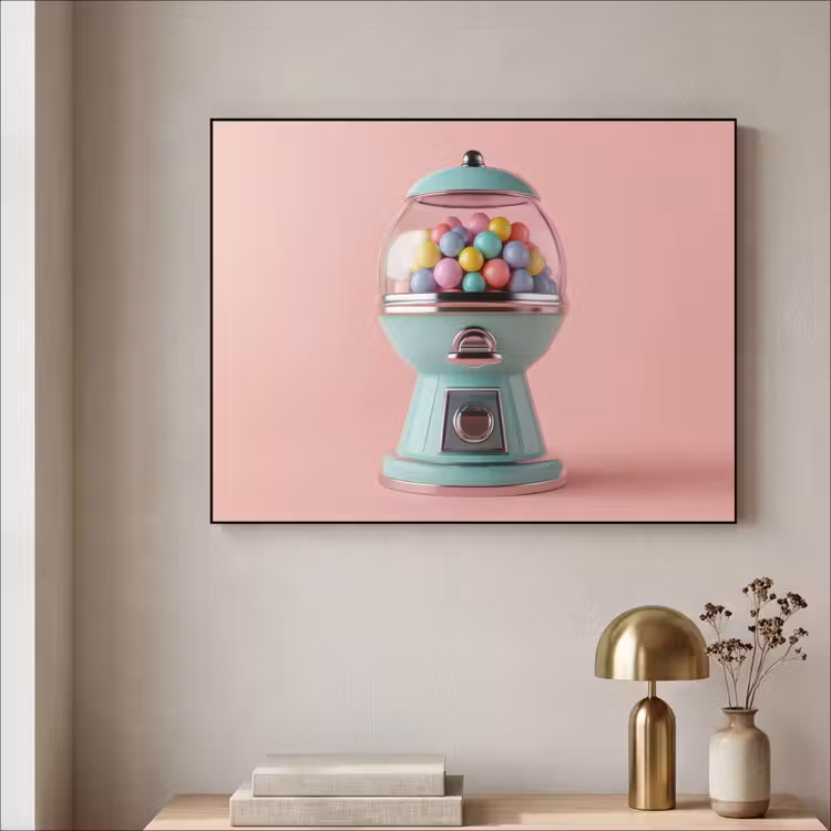 Kauwgom - Retro - Snoep - Roze Textielframe zwart klein -sfeer2