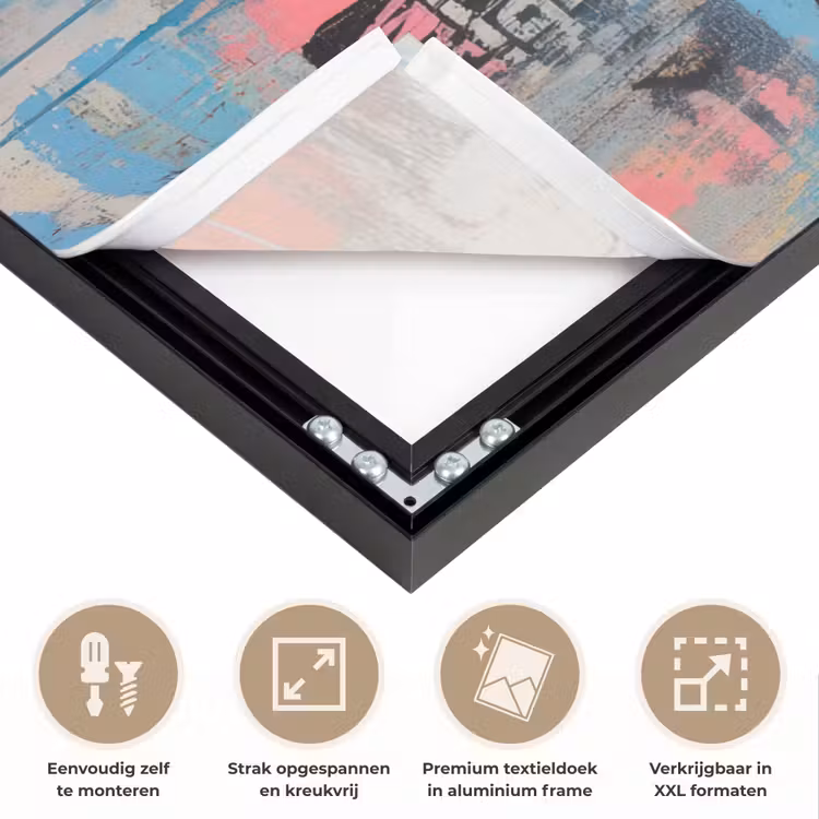 Kauwgom - Vrouw - Penseelstreken - Modern Textielframe zwart klein -USP_feed_closeupNL