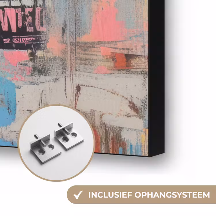 Kauwgom - Vrouw - Penseelstreken - Modern Textielframe zwart klein -USP_ophangsysteemNL