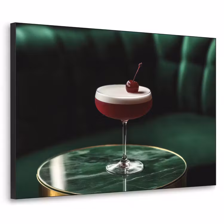 Kers - Cocktail - Rood - Marmer Textielframe zwart klein -3d