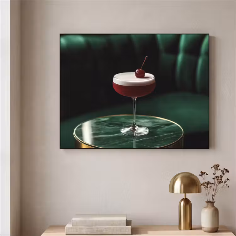 Kers - Cocktail - Rood - Marmer Textielframe zwart klein -sfeer2