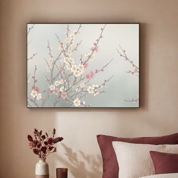 Kersen - Bloesem - Groen Textielframe zwart klein -sfeer1