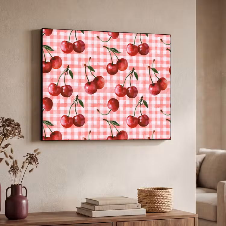 Kersen - Blokken - Rood Textielframe zwart klein 947 -sfeer3