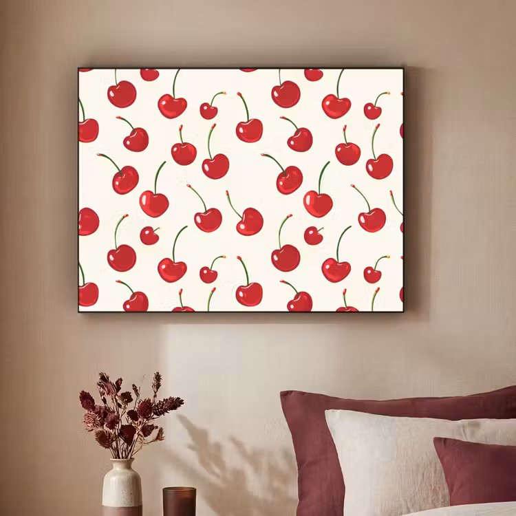 Kersen - Minimalistisch - Rood Textielframe zwart klein 947 -sfeer1