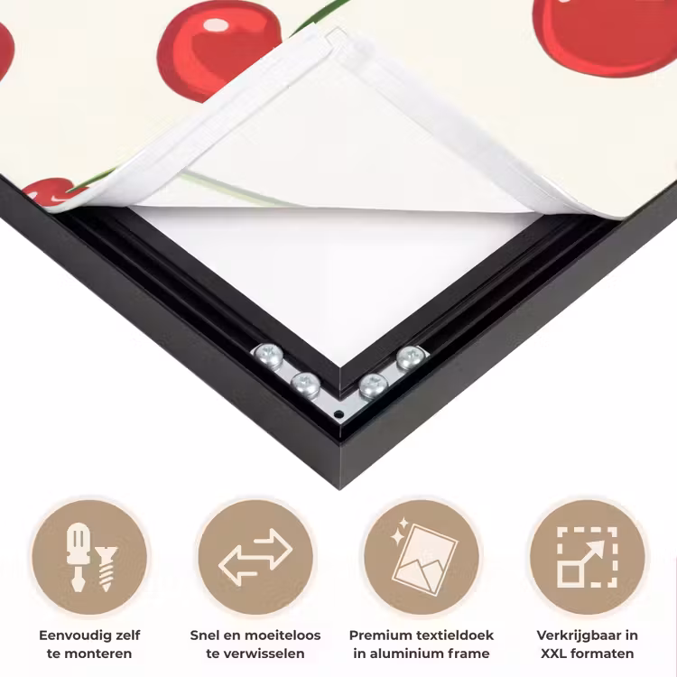 Kersen - Minimalistisch - Rood Textielframe zwart klein 947 -USP_closeupNL