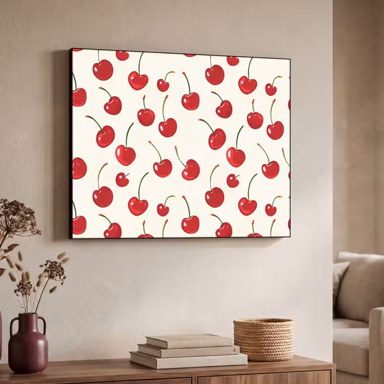 Kersen - Minimalistisch - Rood Textielframe zwart klein 947 -sfeer3