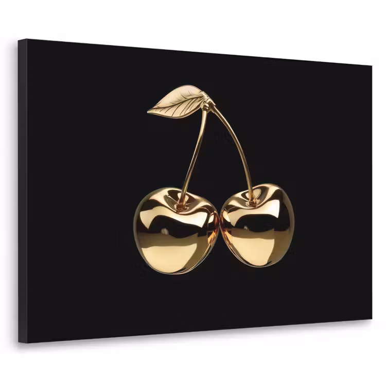 Kersen - Zwart - Goud - Chrome Textielframe zwart klein -3d