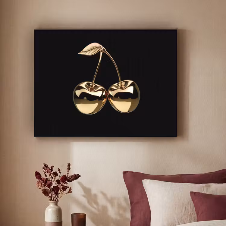 Kersen - Zwart - Goud - Chrome Textielframe - compleet frame klein -sfeer1