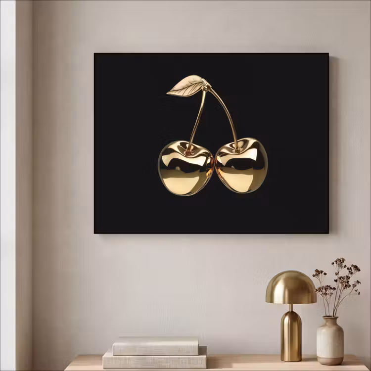 Kersen - Zwart - Goud - Chrome Textielframe - compleet frame klein -sfeer2
