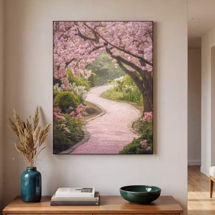 Kersenbloesem - Natuur - Sakura - Pad - Japanse tuin Textielframe - compleet frame klein -sfeer1
