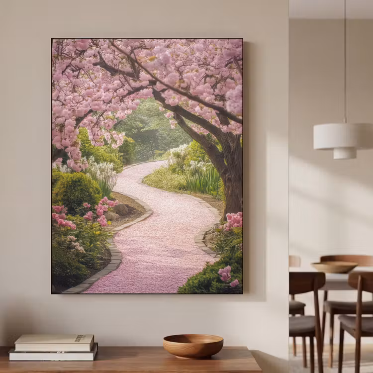 Kersenbloesem - Natuur - Sakura - Pad - Japanse tuin Textielframe - compleet frame klein -sfeer2