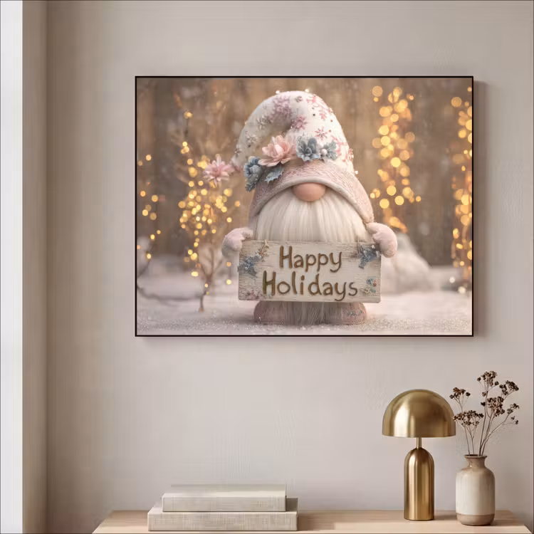 Kerst - Gnome - Bord - Kleurrijk Textielframe zwart klein -sfeer2