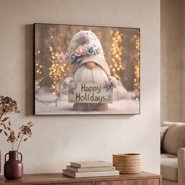 Kerst - Gnome - Bord - Kleurrijk Textielframe zwart klein -sfeer3
