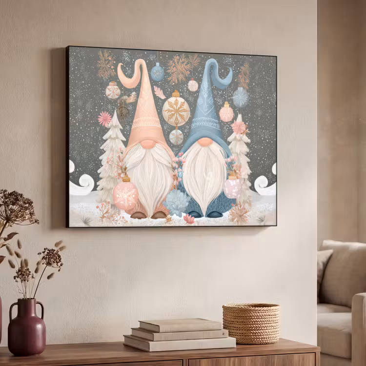 Kerst - Gnomen - Pastel Textielframe - compleet frame klein -sfeer3