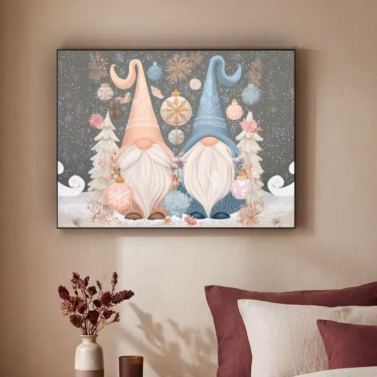 Kerst - Gnomen - Pastel Textielframe zwart klein -sfeer1