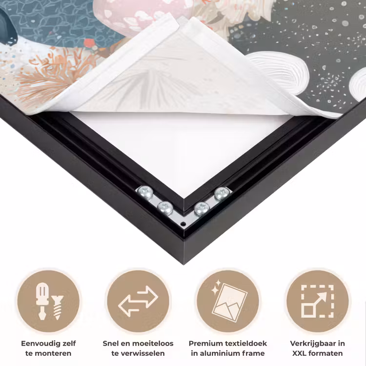 Kerst - Gnomen - Pastel Textielframe zwart klein -USP_closeupNL