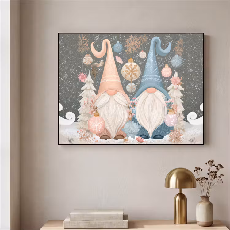 Kerst - Gnomen - Pastel Textielframe - compleet frame klein -sfeer2