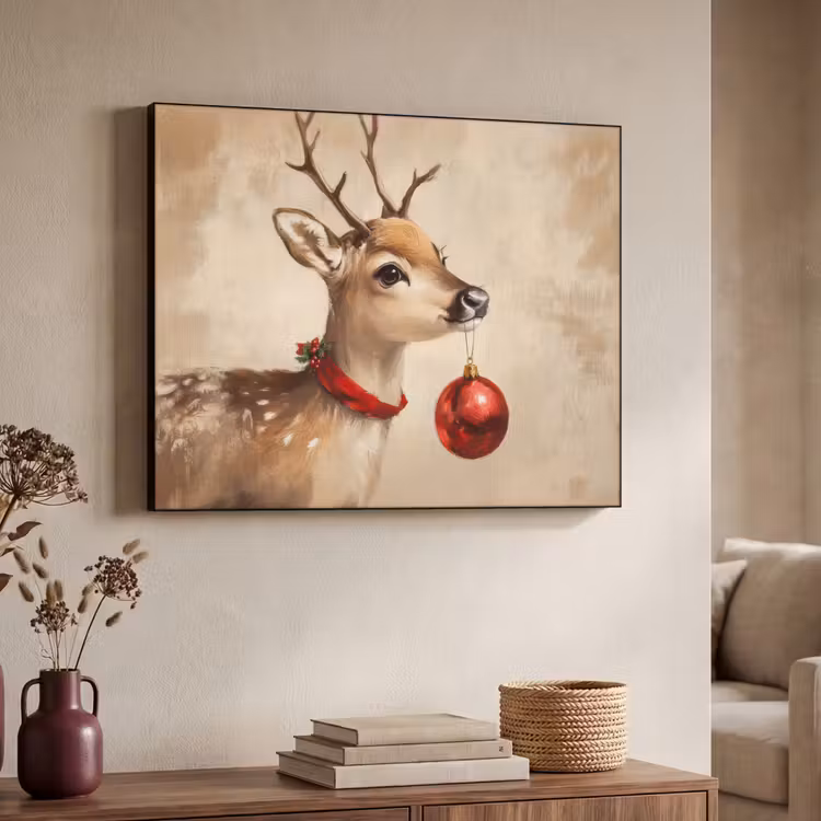 Kerst - Hert - Gewei - Kerstbal - Rendier Textielframe - compleet frame klein -sfeer3