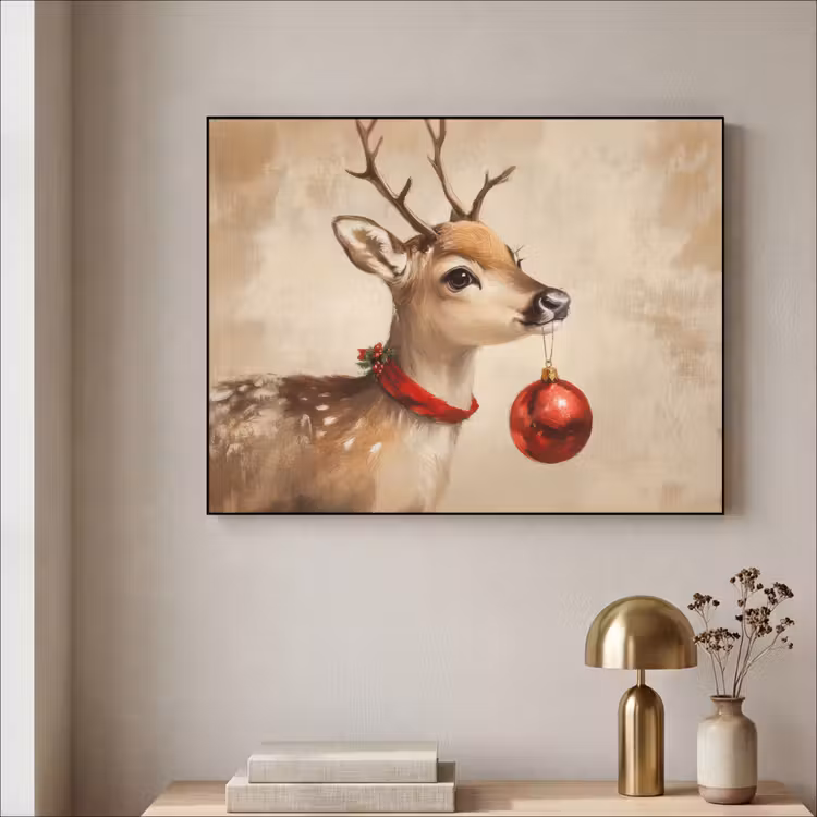 Kerst - Hert - Gewei - Kerstbal - Rendier Textielframe - compleet frame klein -sfeer2