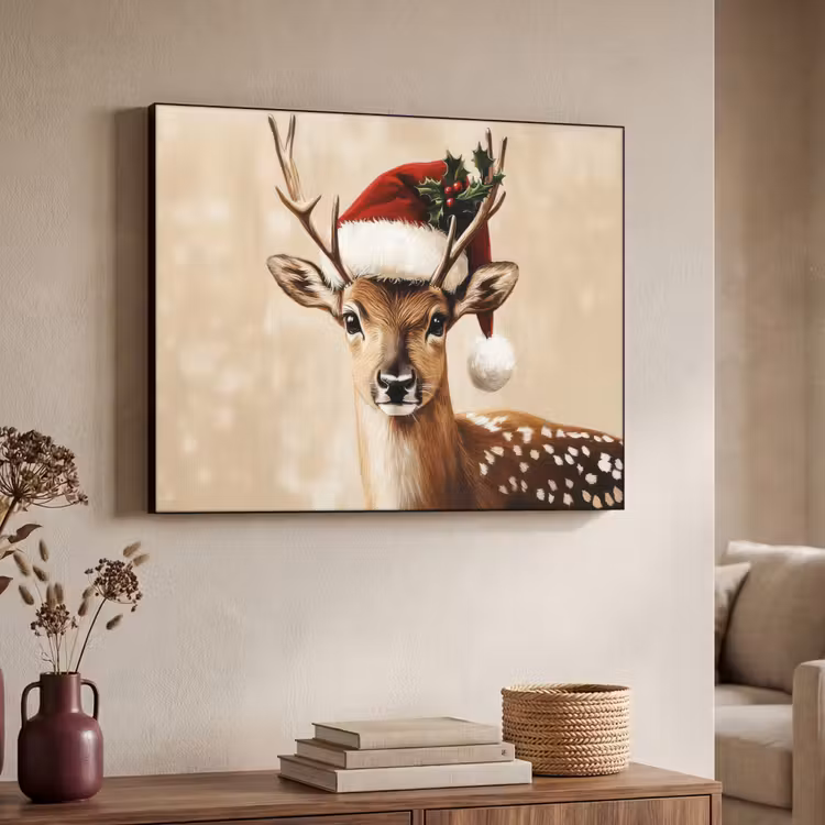 Kerst - Hert - Gewei - Rood Textielframe zwart klein -sfeer3