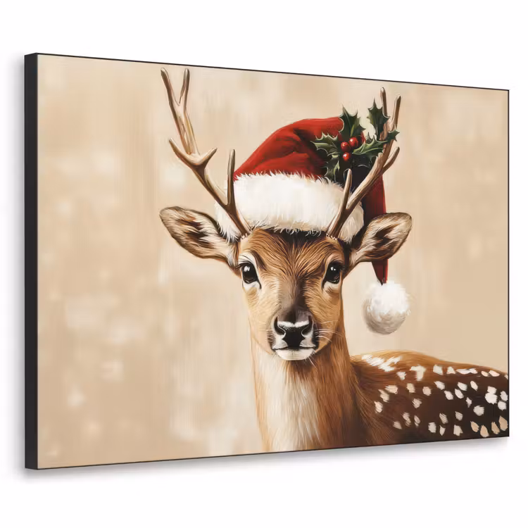 Kerst - Hert - Gewei - Rood Textielframe zwart klein -3d