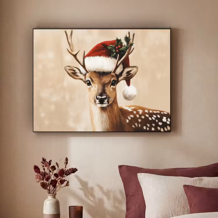 Kerst - Hert - Gewei - Rood Textielframe - compleet frame klein -sfeer1
