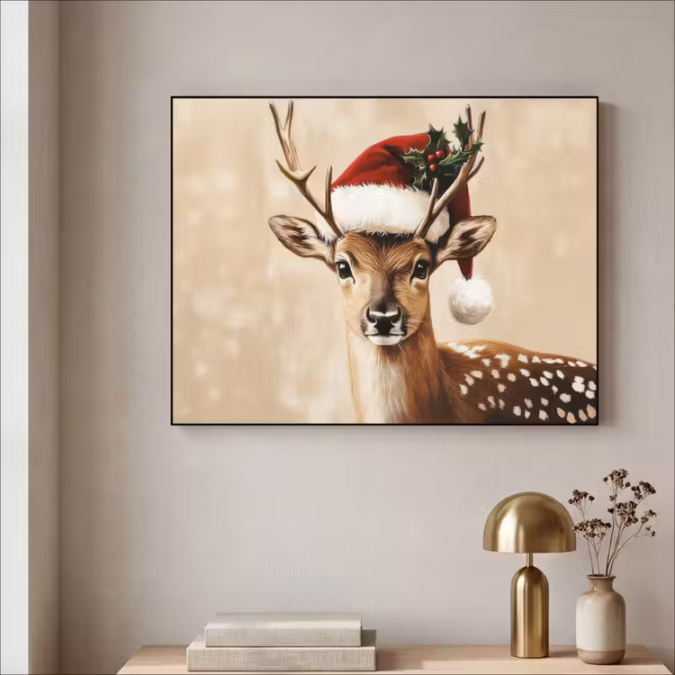 Kerst - Hert - Gewei - Rood Textielframe - compleet frame klein -sfeer2