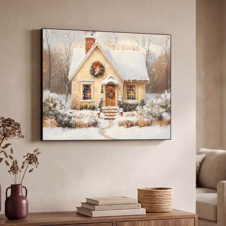 Kerst - Huis - Winter - Sneeuw Textielframe zwart klein -sfeer3