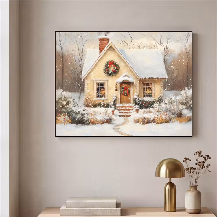 Kerst - Huis - Winter - Sneeuw Textielframe - compleet frame klein -sfeer2