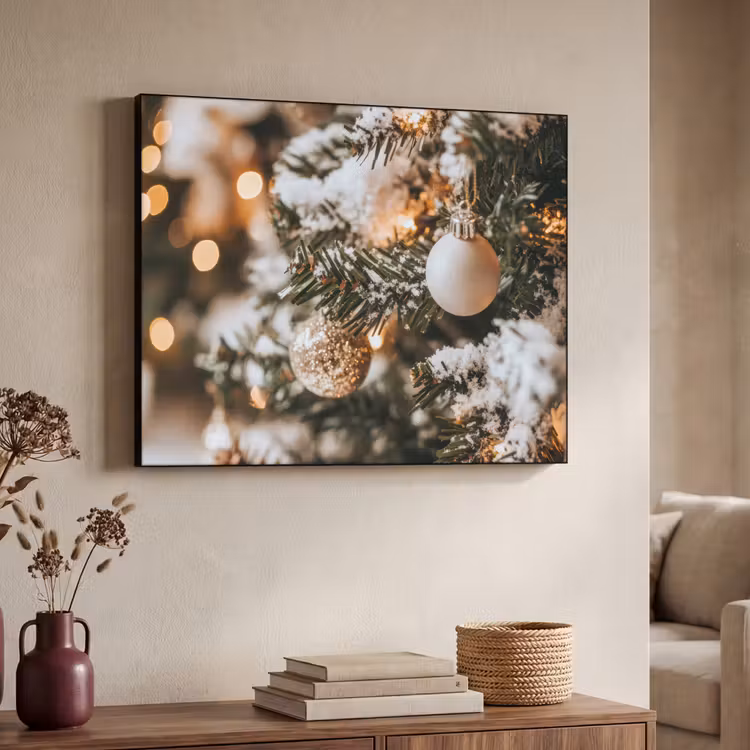 Kerst - Kerstboom - Winter - Binnen - Sneeuw Textielframe zwart klein -sfeer3
