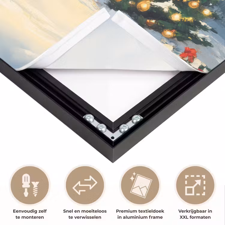 Kerst - Kerstboom - Winter - Huis - Sneeuw Textielframe zwart klein -USP_closeupNL