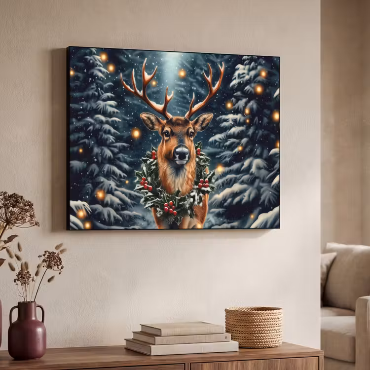 Kerst - Magie - Bos - Kleurrijk Textielframe zwart klein -sfeer3