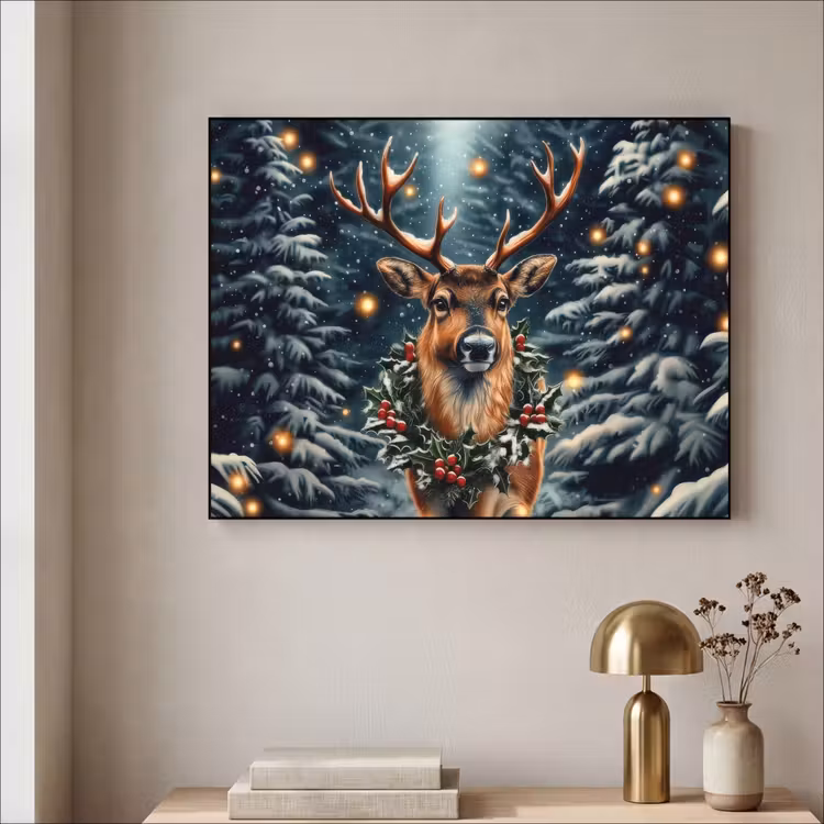 Kerst - Magie - Bos - Kleurrijk Textielframe zwart klein -sfeer2