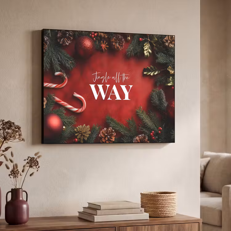 Kerst - Quote - Rood - Kerstballen Textielframe zwart klein -sfeer3