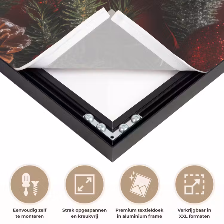 Kerst - Quote - Rood - Kerstballen Textielframe zwart klein -USP_feed_closeupNL