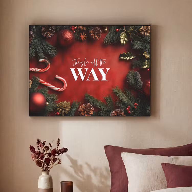 Kerst - Quote - Rood - Kerstballen Textielframe - compleet frame klein -sfeer1