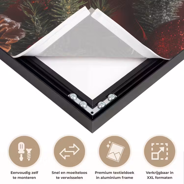 Kerst - Quote - Rood - Kerstballen Textielframe zwart klein -USP_closeupNL