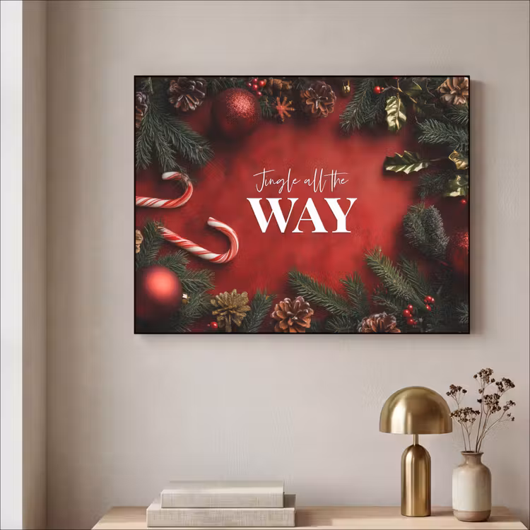 Kerst - Quote - Rood - Kerstballen Textielframe zwart klein -sfeer2