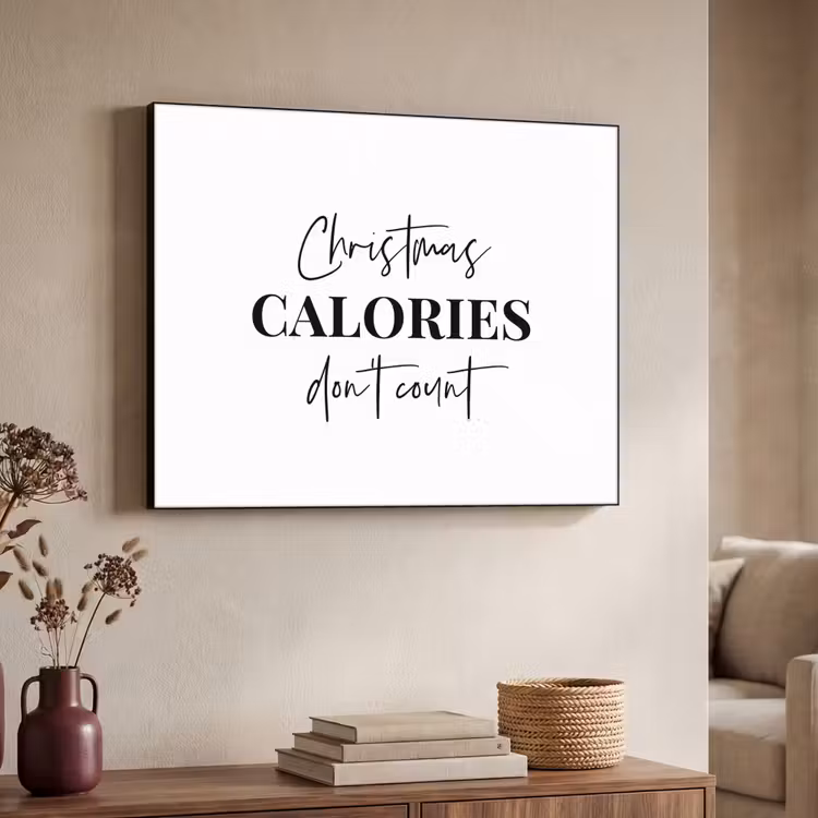 Kerst quote - Winter - Christmas calories - Wit Textielframe - compleet frame klein -sfeer3