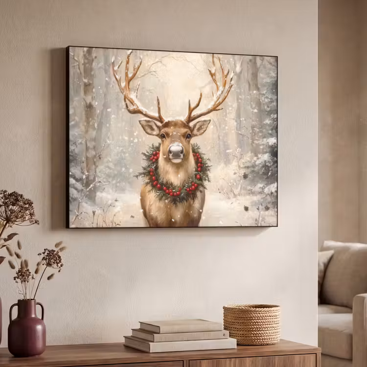Kerst - Rendier - Winter - Krans Textielframe - compleet frame klein -sfeer3